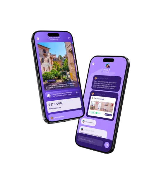 Mockup dell'app WillHouse su smartphone
